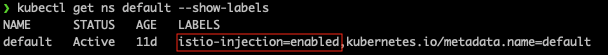 show kubernetes labels with istio-injection=enabled