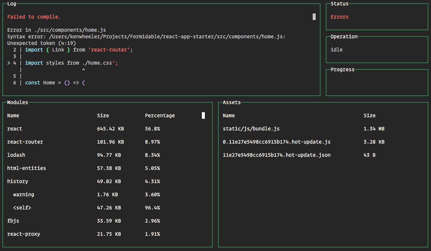 webpack dashboard screen shot